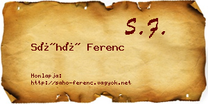 Sáhó Ferenc névjegykártya